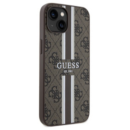 Guess 4G Printed Stripes MagSafe dėklas, skirtas iPhone 15/ 14/ 13 – rudas