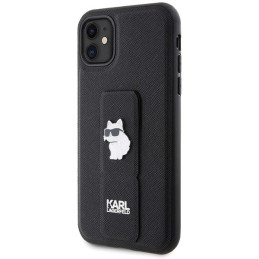Karlo Lagerfeldo rankenos stovas Saffiano Choupette Pins dėklas, skirtas iPhone 11 / Xr – juodas