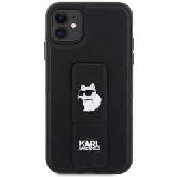 Karlo Lagerfeldo rankenos stovas Saffiano Choupette Pins dėklas, skirtas iPhone 11 / Xr – juodas