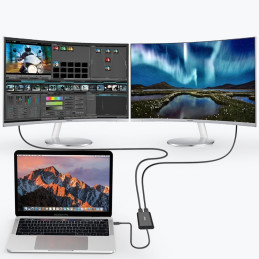 Choetech adapterio adapteris USB Type C Thunderbolt 3 (40Gbps) skirstytuvas – 2x DisplayPort 4K 60Hz juoda (HUB-D03)