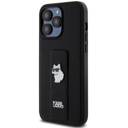 Karl Lagerfeld Gripstand Saffiano Choupette Pins dėklas, skirtas iPhone 13 Pro Max - juodas