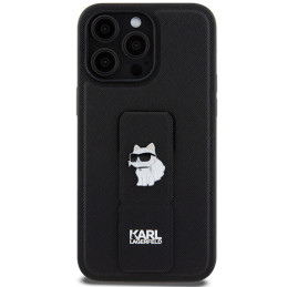 Karl Lagerfeld Gripstand Saffiano Choupette Pins dėklas, skirtas iPhone 13 Pro Max - juodas