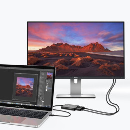 Choetech adapterio adapteris USB Type C Thunderbolt 3 (40Gbps) skirstytuvas – 2x DisplayPort 4K 60Hz juoda (HUB-D03)