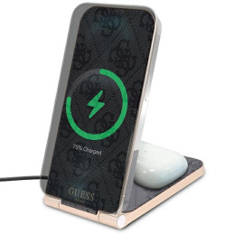 Guess 4G Pattern MagSafe sulankstomas 2in1 15W indukcinis įkroviklis - juodas