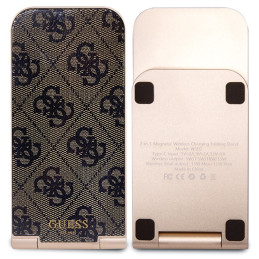 Guess 4G Pattern MagSafe sulankstomas 2in 1 15W indukcinis įkroviklis - rudas