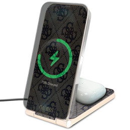Guess 4G Pattern MagSafe sulankstomas 2in 1 15W indukcinis įkroviklis - rudas