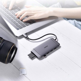 „Choetech 9in1“ daugiafunkcis USB Type C HUB – 3x USB 3.2 Gen 1 / SD ir TF kortelių skaitytuvas / HDMI 4K 30Hz / VGA Ful...