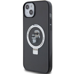 Karl Lagerfeld žiedinis stovas Karl&Choupette MagSafe dėklas iPhone 14 / 15 / 13 - juodas