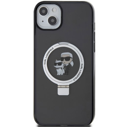 Karl Lagerfeld žiedinis stovas Karl&Choupette MagSafe dėklas iPhone 14 / 15 / 13 - juodas