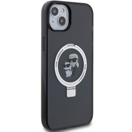 Karl Lagerfeld žiedinis stovas Karl&Choupette MagSafe dėklas iPhone 14 / 15 / 13 - juodas