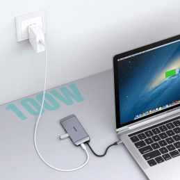 „Choetech 9in1“ daugiafunkcis USB Type C HUB – 3x USB 3.2 Gen 1 / SD ir TF kortelių skaitytuvas / HDMI 4K 30Hz / VGA Ful...