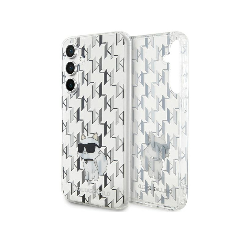 Karl Lagerfeld Monogram Choupette dėklas, skirtas Samsung Galaxy S23 FE - skaidrus