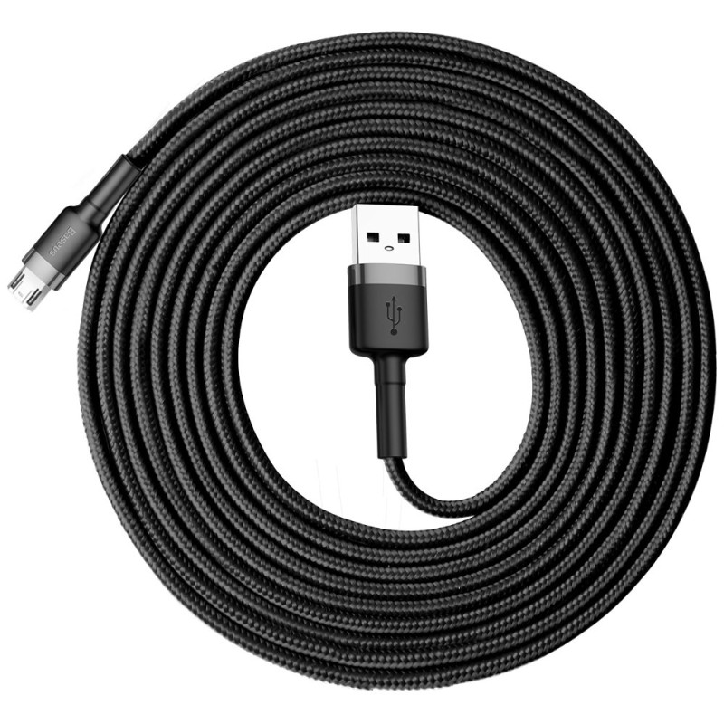 Baseus Cafule Cable patvarus nailono kabelis USB / mikro USB laidas 2A 3M juodai pilkas (CAMKLF-HG1)