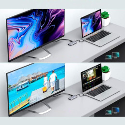 „Choetech 9in1“ daugiafunkcis USB Type C HUB – 3x USB 3.2 Gen 1 / SD ir TF kortelių skaitytuvas / HDMI 4K 30Hz / VGA Ful...