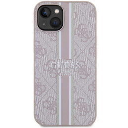 Guess 4G Printed Stripes MagSafe dėklas, skirtas iPhone 15/ 14/ 13 – rožinis