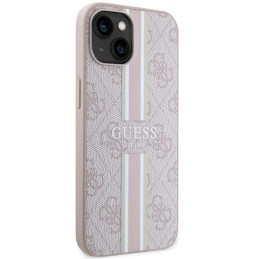 Guess 4G Printed Stripes MagSafe dėklas, skirtas iPhone 15/ 14/ 13 – rožinis