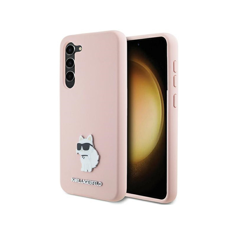 Karl Lagerfeld Silicone Choupette Metal Pin dėklas Samsung Galaxy S23+ - rožinis