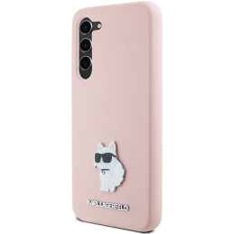 Karl Lagerfeld Silicone Choupette Metal Pin dėklas Samsung Galaxy S23+ - rožinis