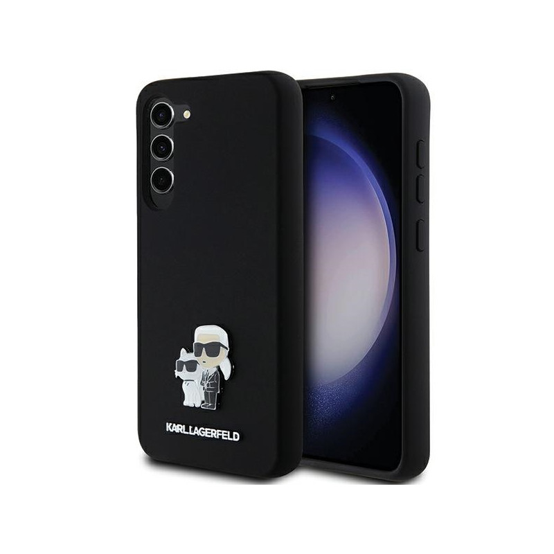 Karl Lagerfeld Silicone Karl&Choupette Metal Pin dėklas Samsung Galaxy S23+ - juodas