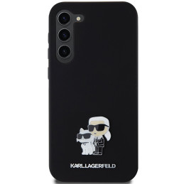 Karl Lagerfeld Silicone Karl&Choupette Metal Pin dėklas Samsung Galaxy S23+ - juodas