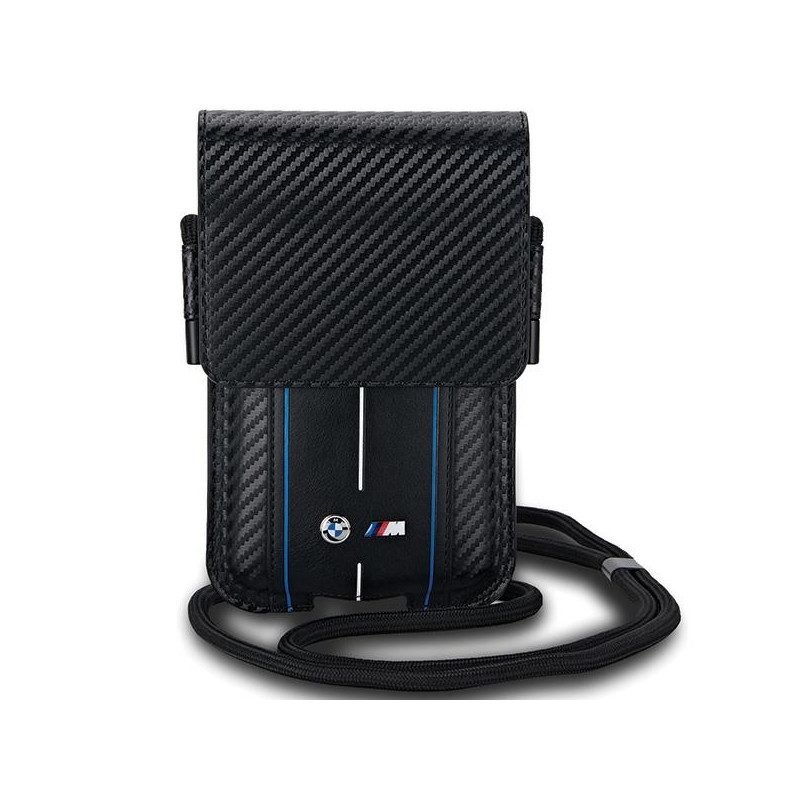 BMW Carbon & Blue Stripe telefono krepšys - juodas
