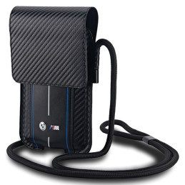 BMW Carbon & Blue Stripe telefono krepšys - juodas