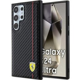 Ferrari Carbon Printed Line dėklas, skirtas Samsung Galaxy S24 Ultra - juodas