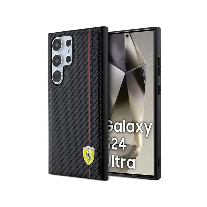 Ferrari Carbon Printed Line dėklas, skirtas Samsung Galaxy S24 Ultra - juodas