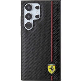 Ferrari Carbon Printed Line dėklas, skirtas Samsung Galaxy S24 Ultra - juodas