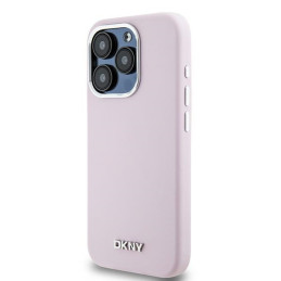 DKNY Liquid Silicone Small Metal Logo MagSafe dėklas iPhone 15 Pro - rožinis