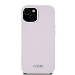 DKNY skysto silikono mažas metalinis logotipas MagSafe dėklas, skirtas iPhone 15 Plus / 14 Plus – rožinis