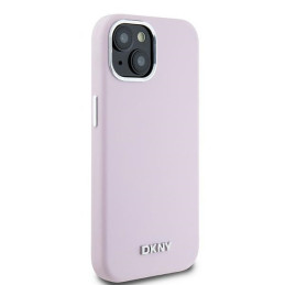 DKNY skysto silikono mažas metalinis logotipas MagSafe dėklas, skirtas iPhone 15 Plus / 14 Plus – rožinis