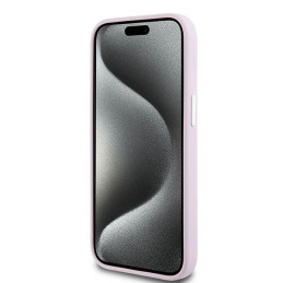 DKNY skysto silikono mažas metalinis logotipas MagSafe dėklas, skirtas iPhone 15 Plus / 14 Plus – rožinis