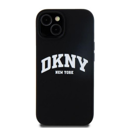 DKNY skysto silikono baltas spausdintas logotipas MagSafe dėklas, skirtas iPhone 15 Plus / 14 Plus - juodas