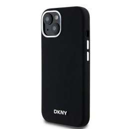 DKNY skysto silikono mažas metalinis logotipas MagSafe dėklas, skirtas iPhone 15/ 14/ 13 – juodas