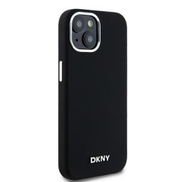 DKNY skysto silikono mažas metalinis logotipas MagSafe dėklas, skirtas iPhone 15/ 14/ 13 – juodas