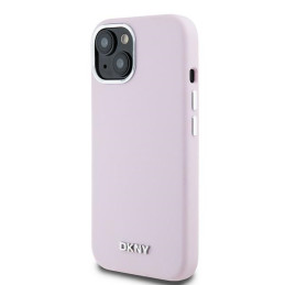 DKNY skysto silikono mažas metalinis logotipas MagSafe dėklas, skirtas iPhone 15/ 14/ 13 – rožinis