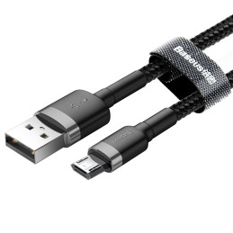 Baseus Cafule Cable patvarus nailono kabelis USB / mikro USB laidas 2A 3M juodai pilkas (CAMKLF-HG1)