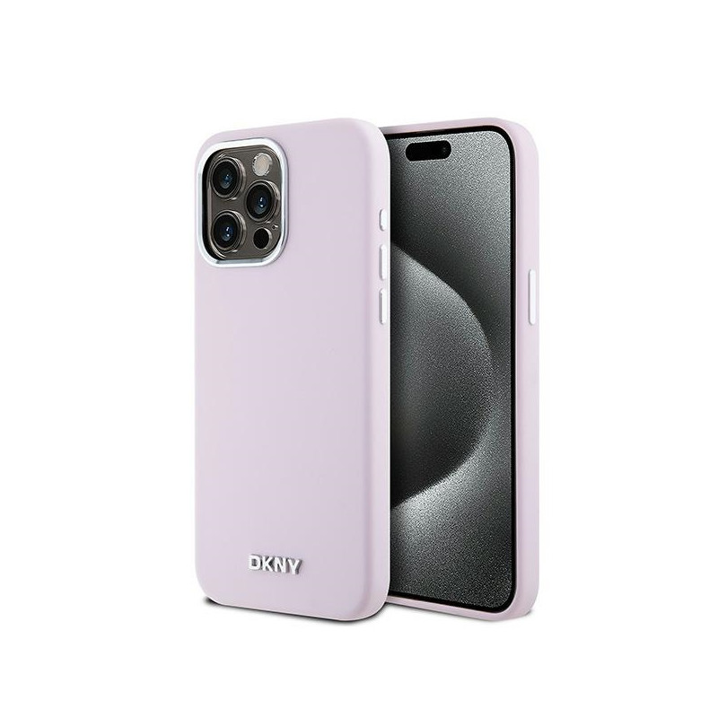 DKNY Liquid Silicone Small Metal Logo MagSafe dėklas iPhone 15 Pro Max - rožinis