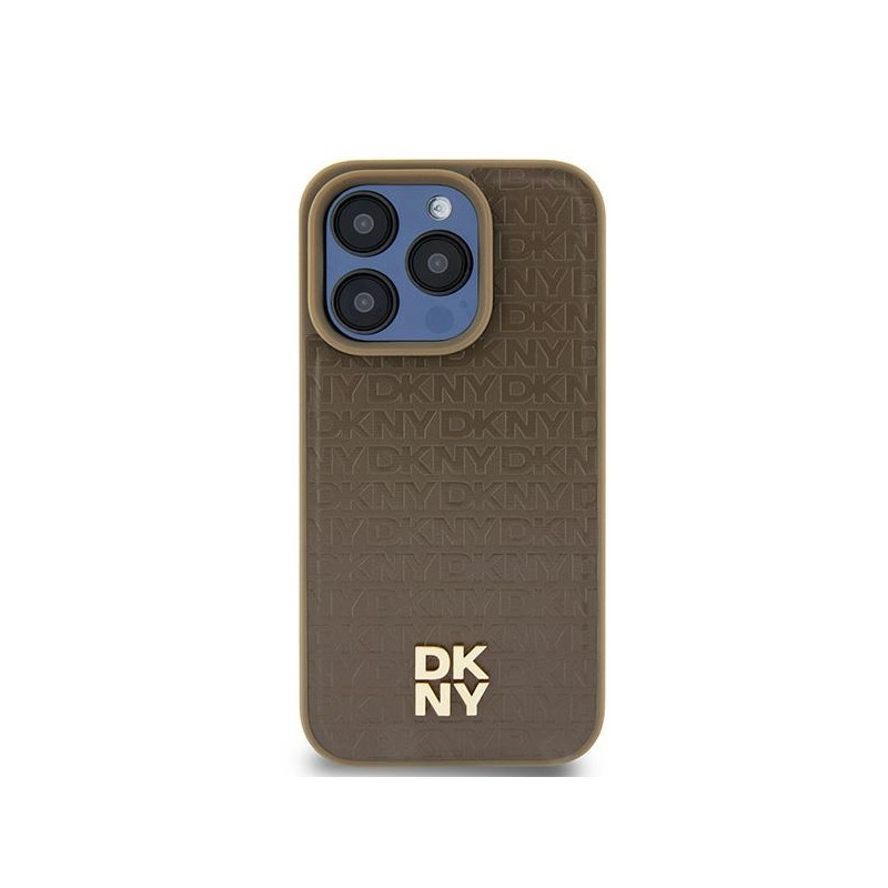 DKNY Leather Pattern Metal Logo MagSafe dėklas iPhone 15 / 14 / 13 - rudas