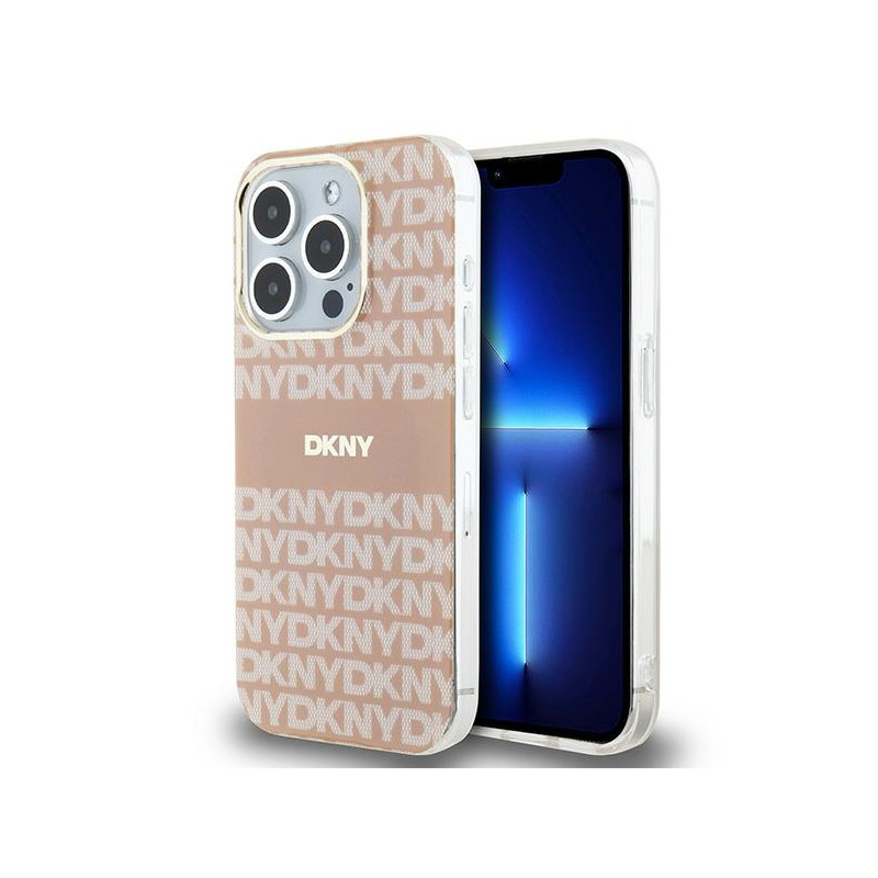 DKNY IML Mono & Stripe MagSafe dėklas iPhone 15 Pro - rožinis