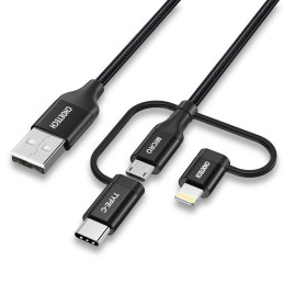 Choetech 3in1 USB MFI Lightning / USB Type C / mikro USB laidas (3A įkrovimas / 480 Mbps duomenų perdavimas) 1,2 m juoda...