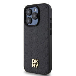 DKNY odinis monogramos raštas metalinis logotipas MagSafe dėklas, skirtas iPhone 15 Pro – juodas