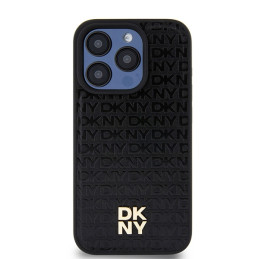 DKNY odinis monogramos raštas metalinis logotipas MagSafe dėklas, skirtas iPhone 15 Pro – juodas