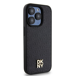 DKNY odinis monogramos raštas metalinis logotipas MagSafe dėklas, skirtas iPhone 15 Pro – juodas