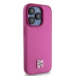 DKNY odinis monogramos raštas metalinis logotipas MagSafe dėklas, skirtas iPhone 15 Pro – rožinis