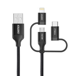 Choetech 3in1 USB MFI Lightning / USB Type C / mikro USB laidas (3A įkrovimas / 480 Mbps duomenų perdavimas) 1,2 m juoda...