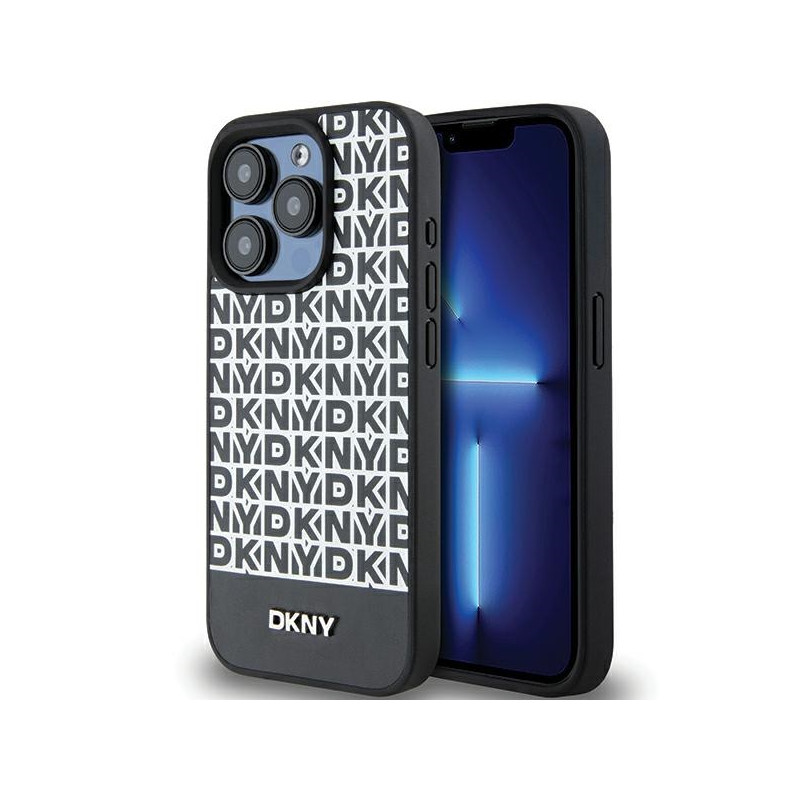 DKNY odinis margintas metalinis logotipas MagSafe dėklas, skirtas iPhone 15 Pro – juodas