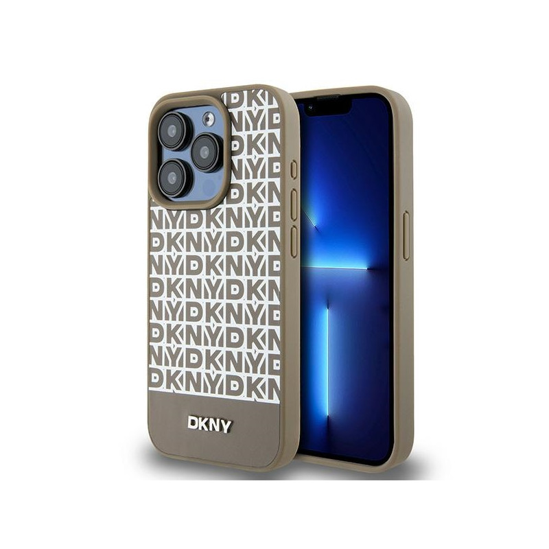 DKNY odinis margintas metalinis logotipas MagSafe dėklas, skirtas iPhone 15 Pro – rudas