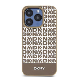 DKNY odinis margintas metalinis logotipas MagSafe dėklas, skirtas iPhone 15 Pro – rudas